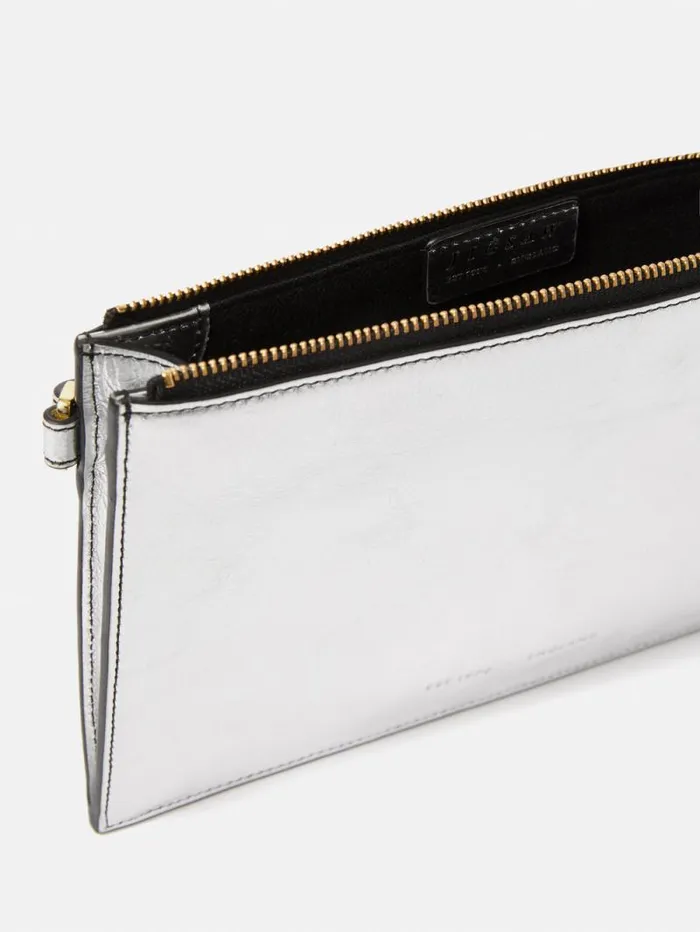 Sophia Metallic Leather Pouch Silver Women Jigsaw Party