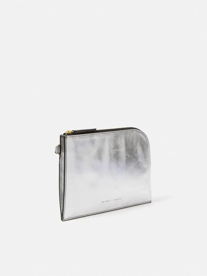 Sophia Metallic Leather Pouch Silver Women Jigsaw Party