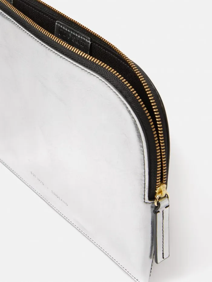 Sophia Metallic Leather Pouch Silver Women Jigsaw Party