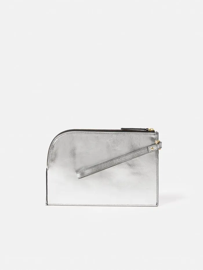 Sophia Metallic Leather Pouch Silver Women Jigsaw Party