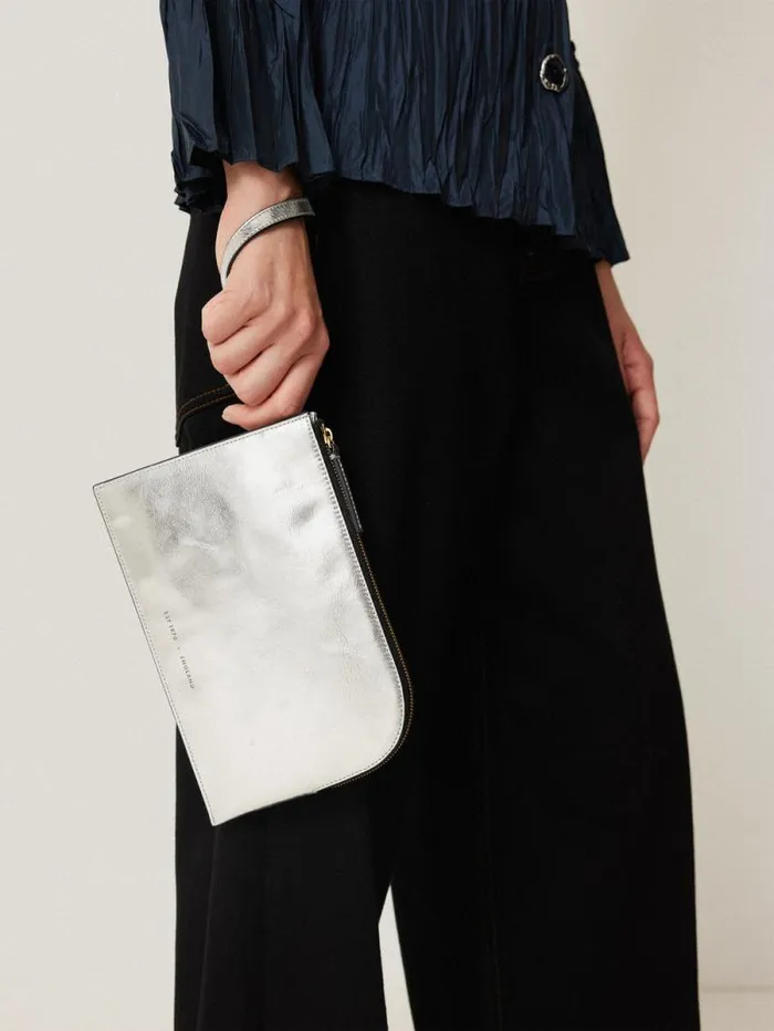 Sophia Metallic Leather Pouch Silver Women Jigsaw Party