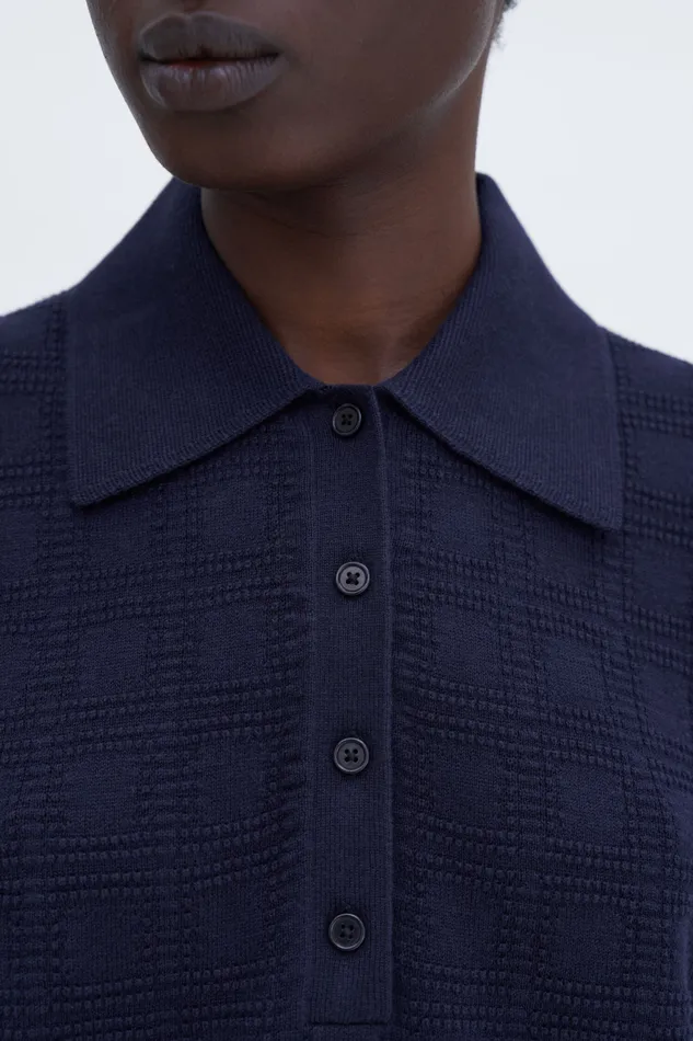 Square Knit Polo Navy Knitwear filippak Women Square Knit Polo Navy Knitwear filippak Women