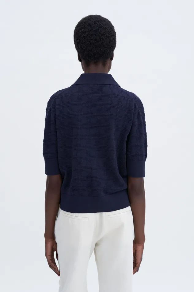 Square Knit Polo Navy Knitwear filippak Women Square Knit Polo Navy Knitwear filippak Women