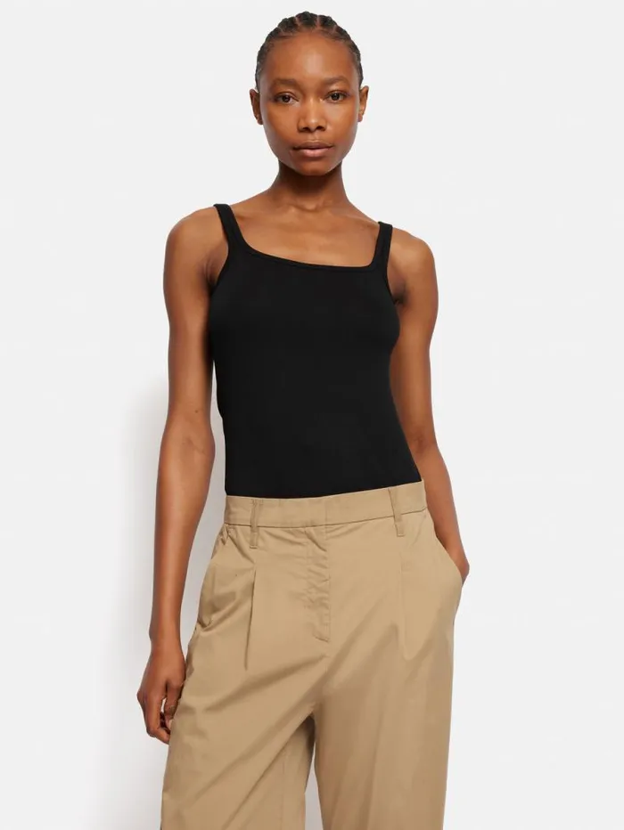 Square Neck Layering Tank Black Women Jigsaw Shirts and Tops