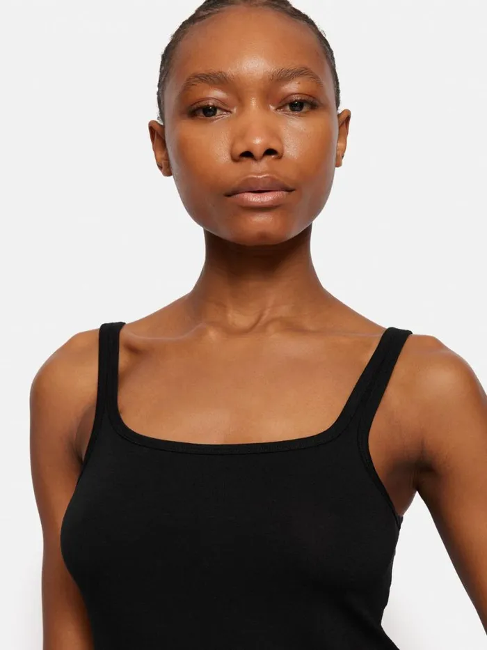 Square Neck Layering Tank Black Women Jigsaw Shirts and Tops