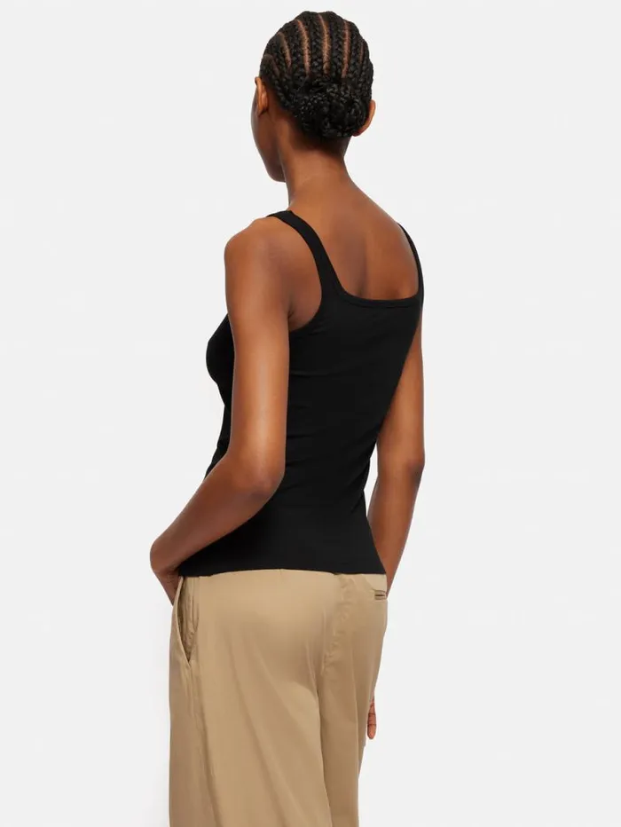 Square Neck Layering Tank Black Women Jigsaw Shirts and Tops