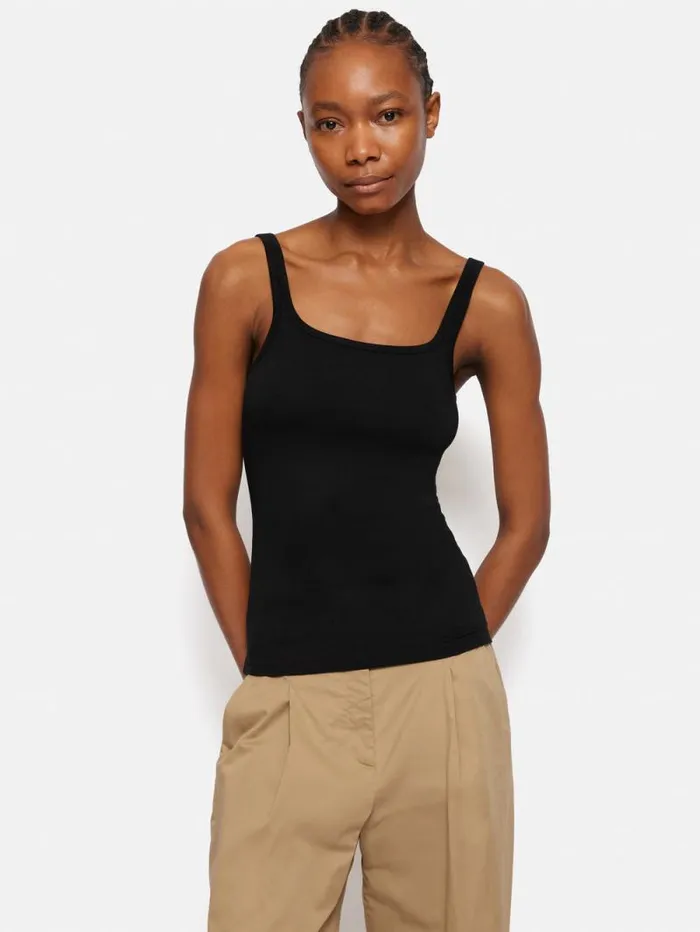 Square Neck Layering Tank Black Women Jigsaw Shirts and Tops