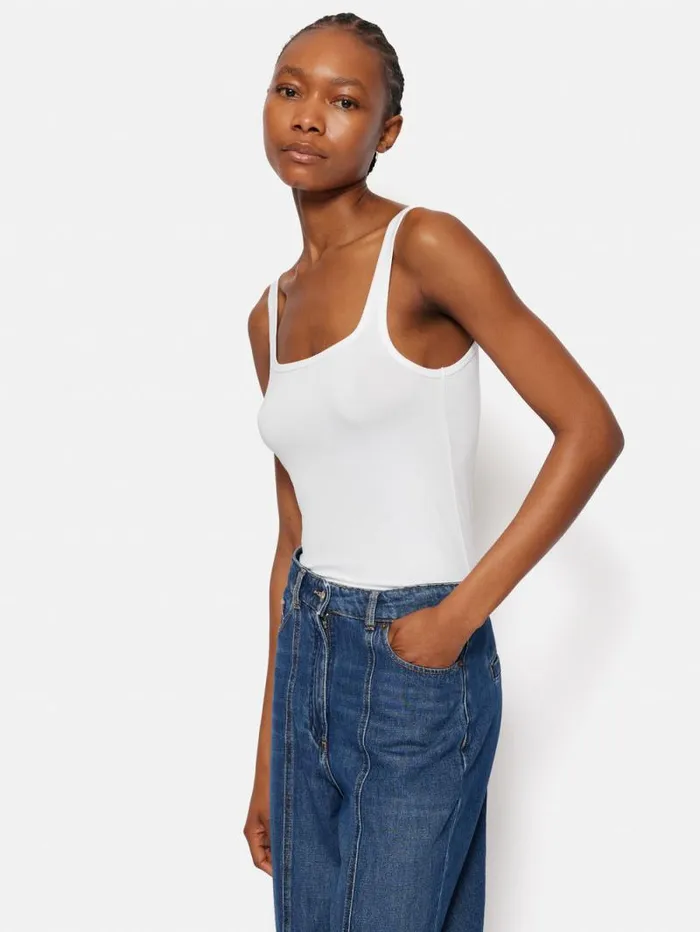 Square Neck Layering Tank White Women Jigsaw Shirts and Tops