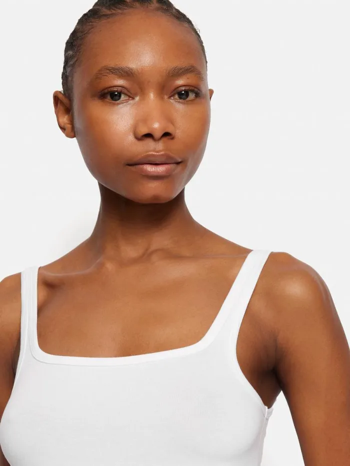 Square Neck Layering Tank White Women Jigsaw Shirts and Tops