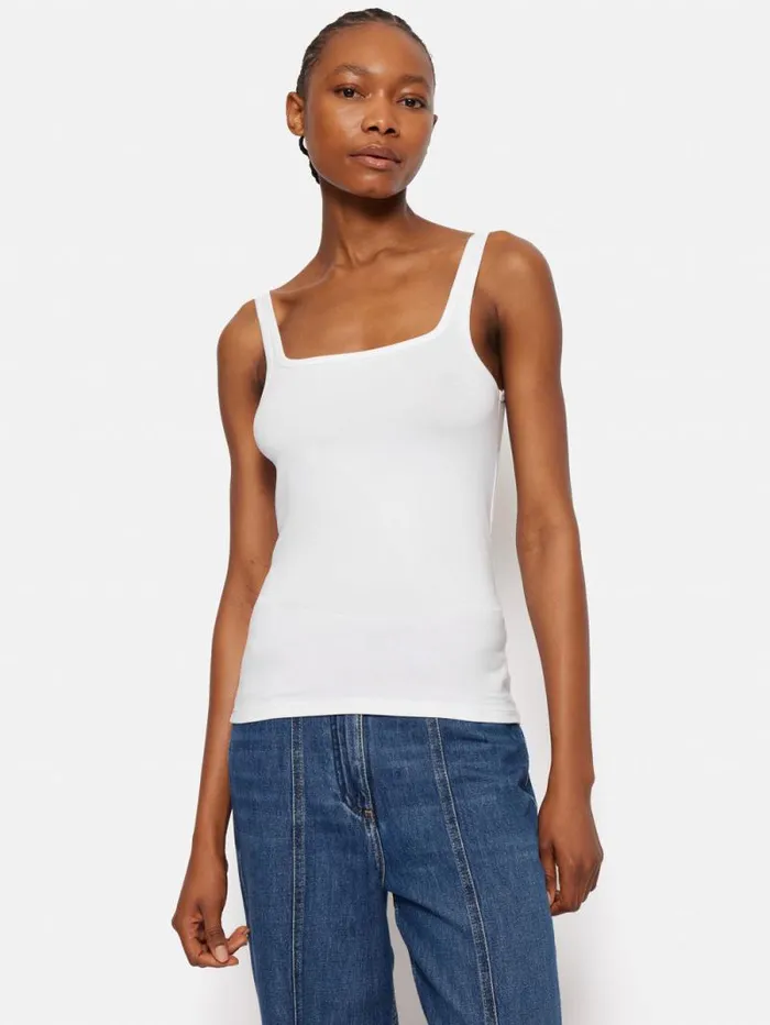 Square Neck Layering Tank White Women Jigsaw Shirts and Tops