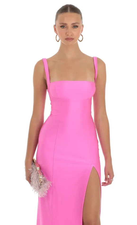 Square Neck Maxi Dress Hot Pink Women LUCY IN THE SKY Maxi Dresses Square Neck Maxi Dress Hot Pink Women LUCY IN THE SKY Maxi Dresses