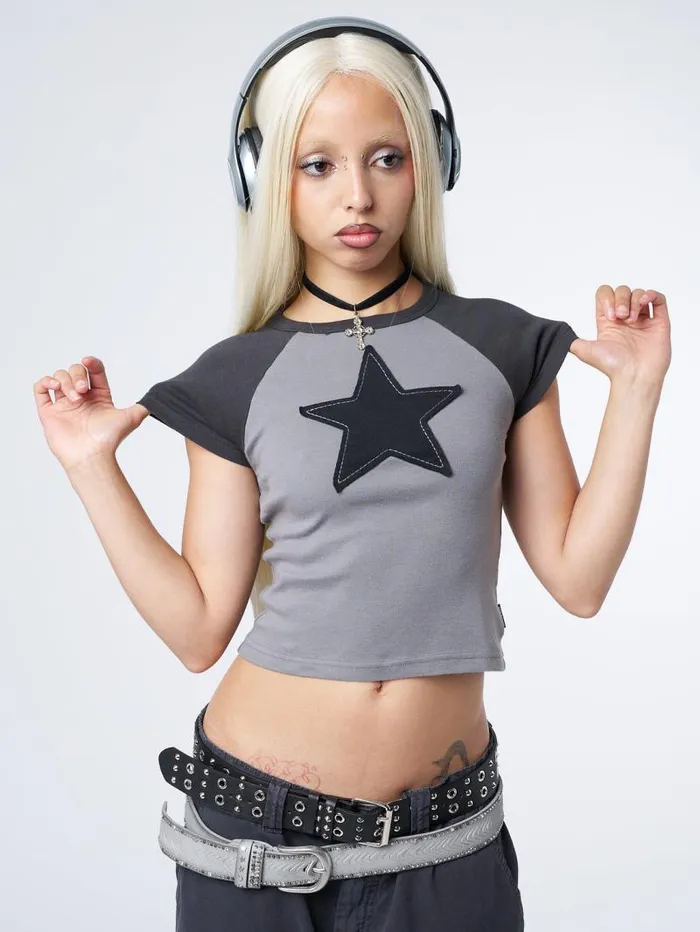 Starlight Grey Raglan Baby Tee Women Minga London Tops and TShirts