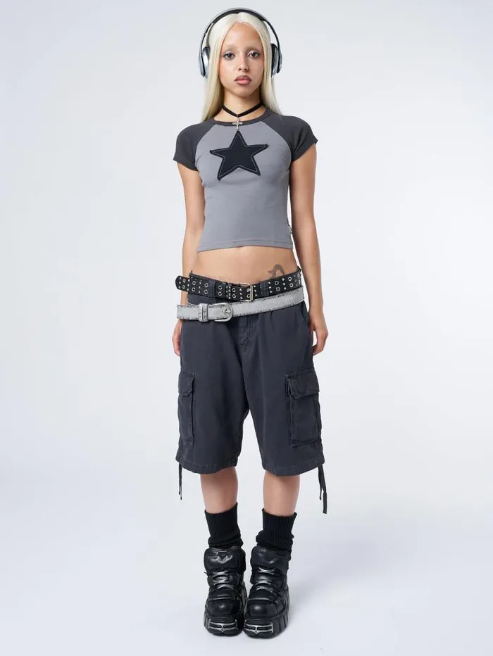 Starlight Grey Raglan Baby Tee Women Minga London Tops and TShirts