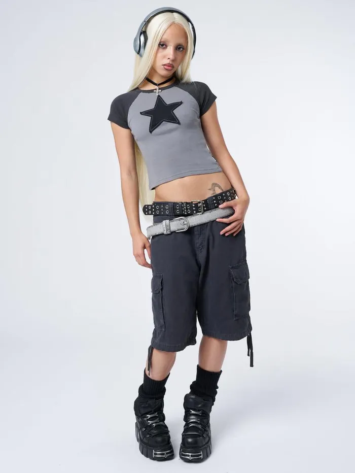 Starlight Grey Raglan Baby Tee Women Minga London Tops and TShirts