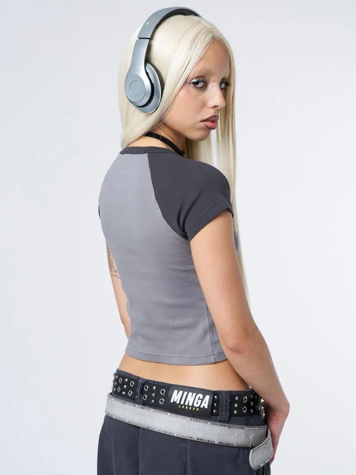Starlight Grey Raglan Baby Tee Women Minga London Tops and TShirts