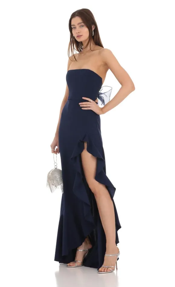 Strapless Back Bow Corset Maxi Dress Navy Women LUCY IN THE SKY Maxi Dresses