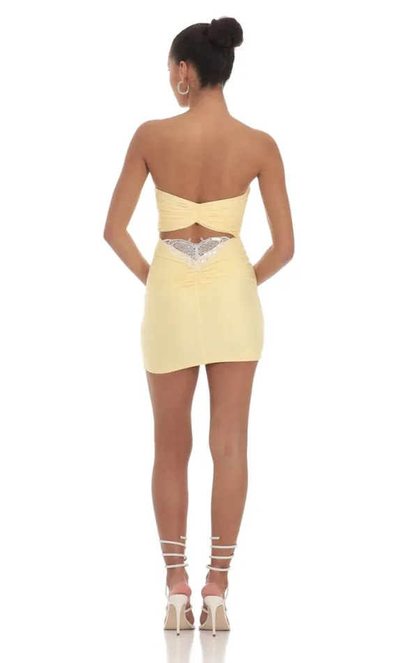 Strapless Sequin Butterfly Bodycon Dress Yellow Women LUCY IN THE SKY Mini Dresses