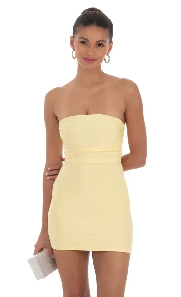 Strapless Sequin Butterfly Bodycon Dress Yellow Women LUCY IN THE SKY Mini Dresses Strapless Sequin Butterfly Bodycon Dress Yellow Women LUCY IN THE SKY Mini Dresses