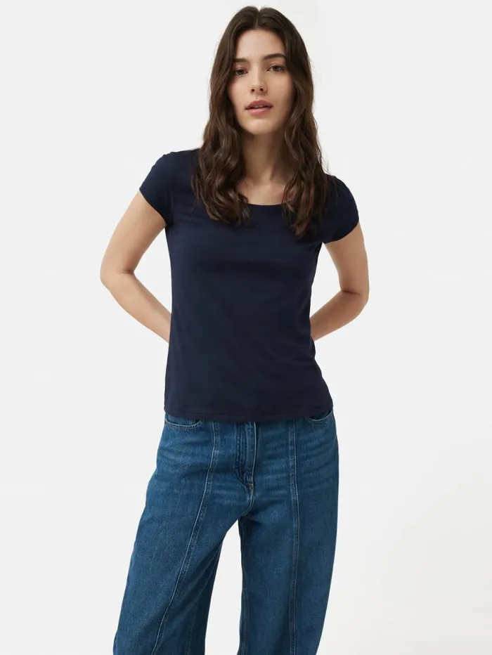Supima Cotton Scoop Neck Tee Navy Women Jigsaw Shirts and Tops