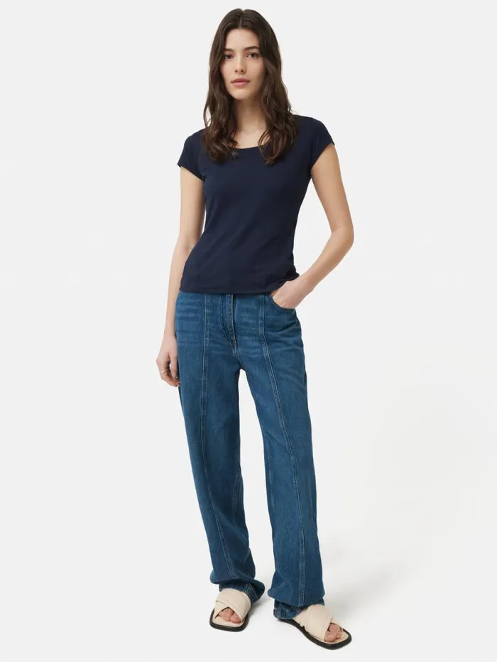 Supima Cotton Scoop Neck Tee Navy Women Jigsaw Shirts and Tops
