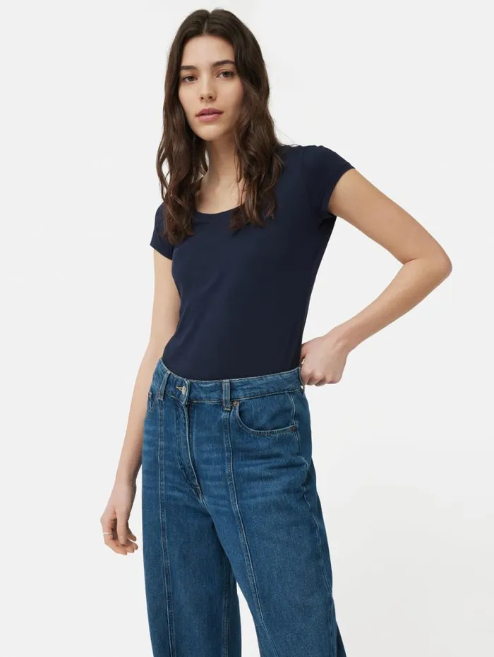 Supima Cotton Scoop Neck Tee Navy Women Jigsaw Shirts and Tops