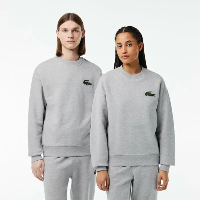 Sweaters and Sweatshirts MenWomen Lacoste Unisex Loose Fit Crocodile Badge Sweatshirt Grey Chine Cca