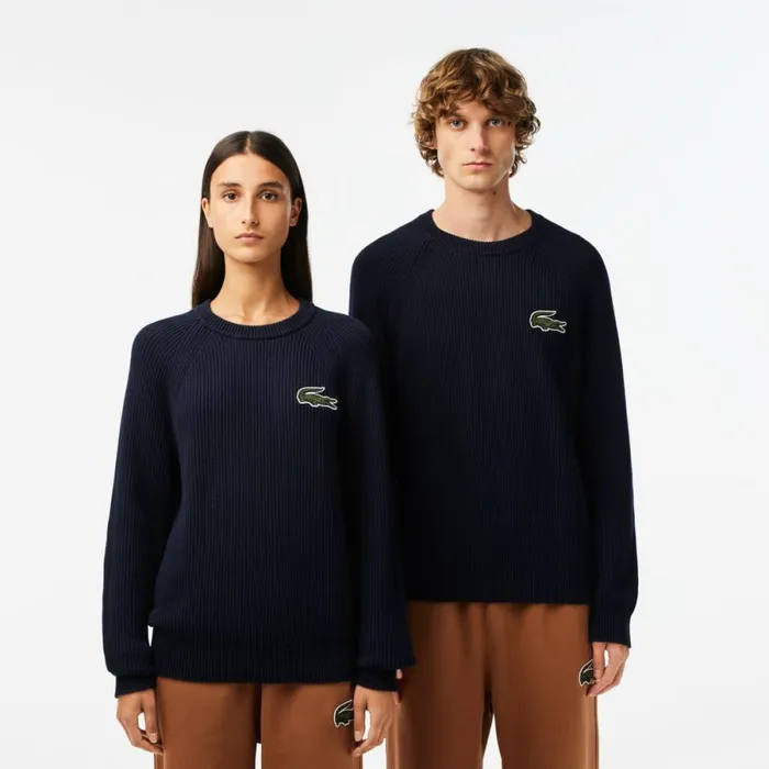 Sweaters and Sweatshirts MenWomen Lacoste Unisex Organic Cotton Crew Neck Sweater Navy Blue 166