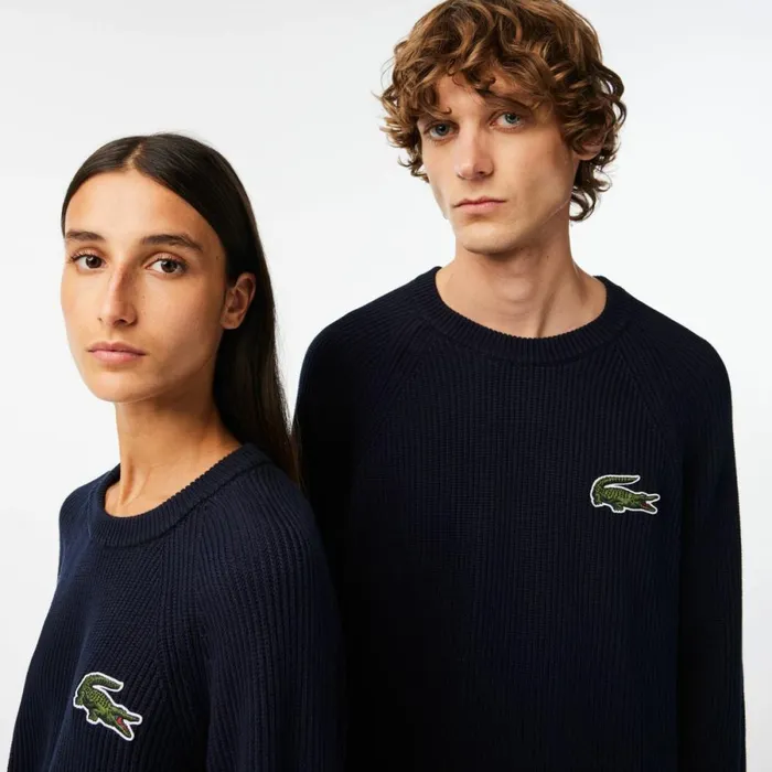 Sweaters and Sweatshirts MenWomen Lacoste Unisex Organic Cotton Crew Neck Sweater Navy Blue 166