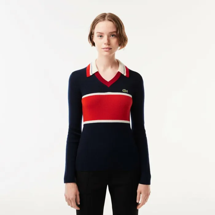 Sweaters and Sweatshirts Women Lacoste Women039s Made In France Contrast Polo Neck Sweater Navy Blue Orange White Npi Sweaters and Sweatshirts Women Lacoste Women039s Made In France Contrast Polo Neck Sweater Navy Blue Orange White Npi