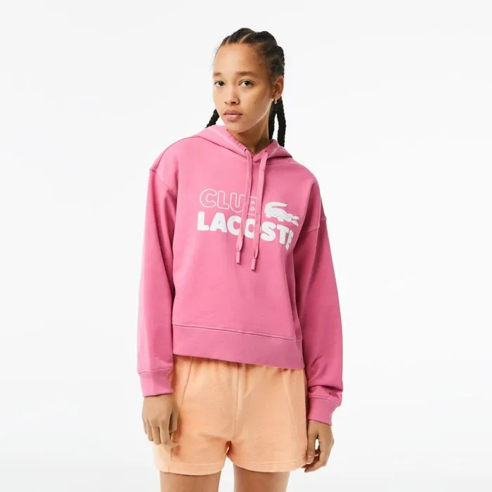 Sweaters and Sweatshirts Women Lacoste Womens Texture Print Hoodie Bubblegum Pink 2r3