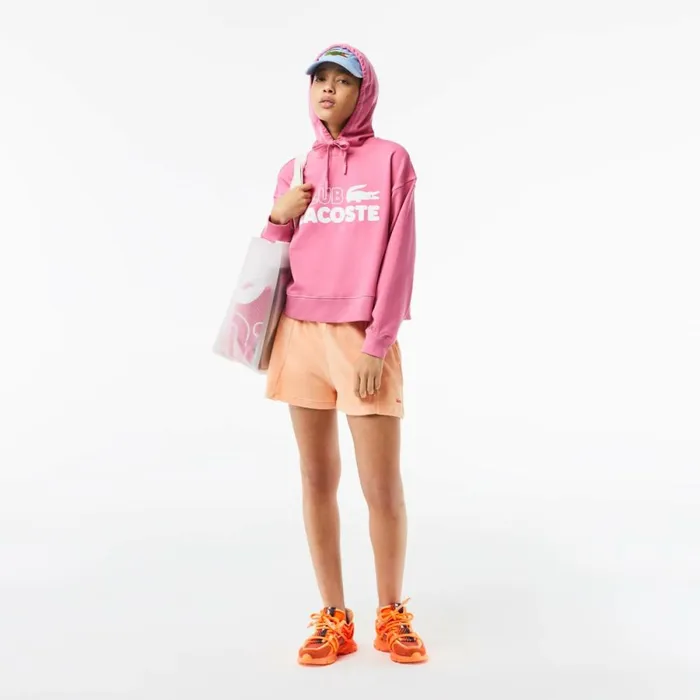 Sweaters and Sweatshirts Women Lacoste Womens Texture Print Hoodie Bubblegum Pink 2r3