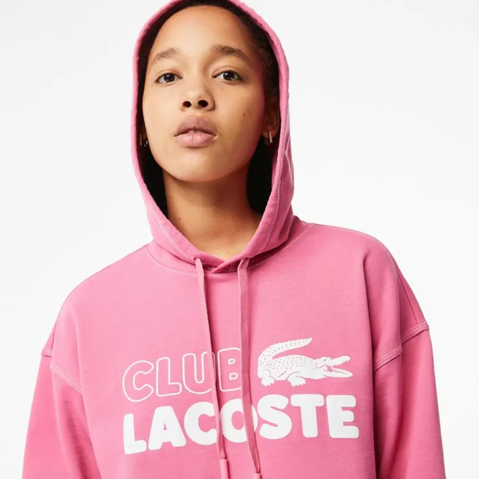 Sweaters and Sweatshirts Women Lacoste Womens Texture Print Hoodie Bubblegum Pink 2r3