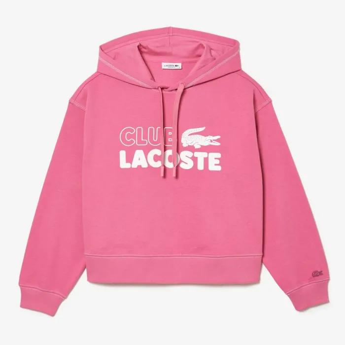 Sweaters and Sweatshirts Women Lacoste Womens Texture Print Hoodie Bubblegum Pink 2r3