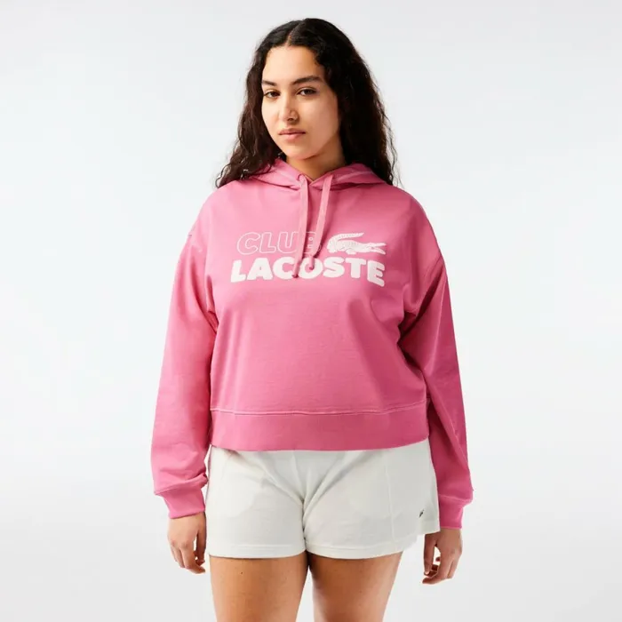 Sweaters and Sweatshirts Women Lacoste Womens Texture Print Hoodie Bubblegum Pink 2r3