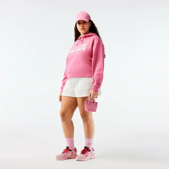 Sweaters and Sweatshirts Women Lacoste Womens Texture Print Hoodie Bubblegum Pink 2r3