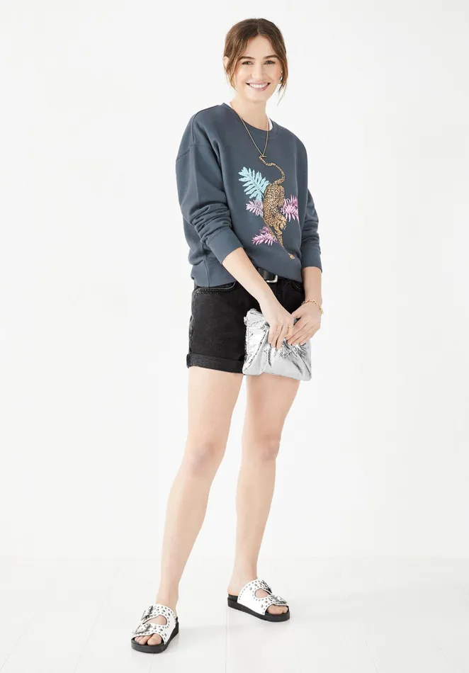 Sweatshirts and Hoodies Women Hush Leopard Relaxed Sweatshirt Washed Black