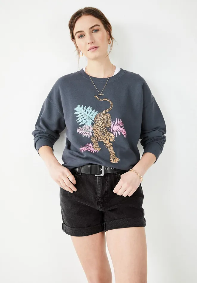 Sweatshirts and Hoodies Women Hush Leopard Relaxed Sweatshirt Washed Black