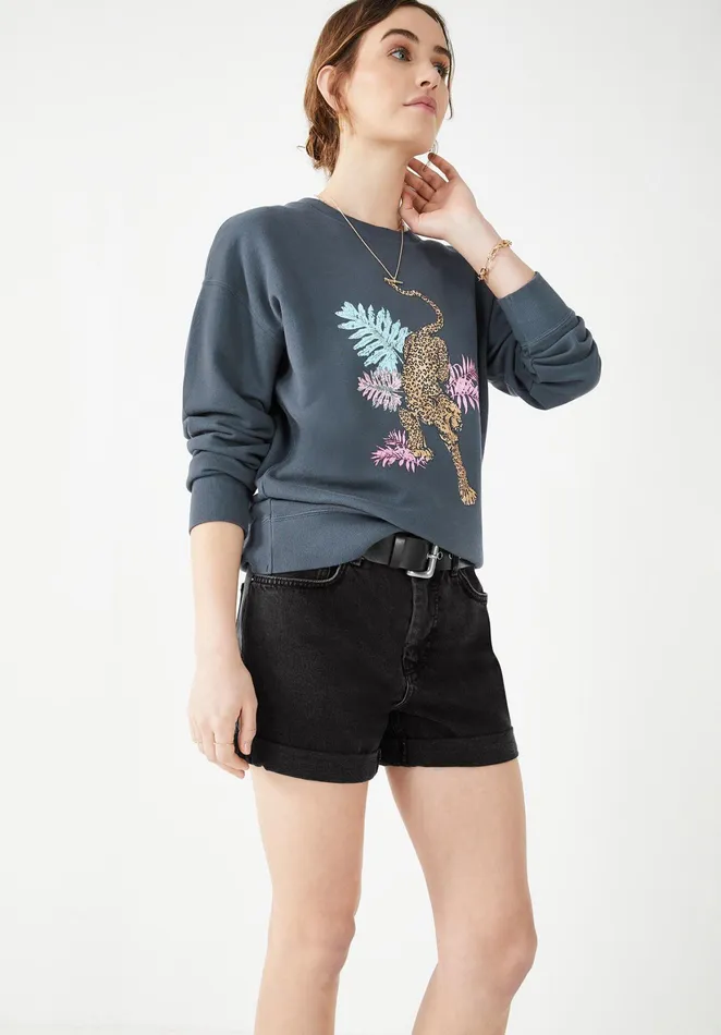 Sweatshirts and Hoodies Women Hush Leopard Relaxed Sweatshirt Washed Black