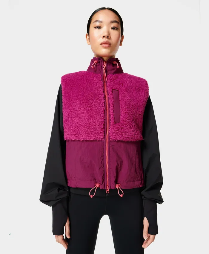 Sweaty Betty Sherpa Zip Up Gilet Phlox Pink Women Jumpers Hoodies