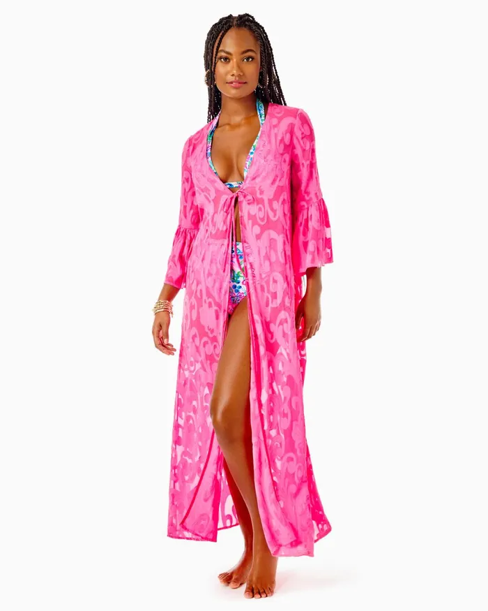 Swim Women Lilly Pulitzer Motley Maxi CoverUp Aura Pink Poly Crepe Swirl Clip Swim Women Lilly Pulitzer Motley Maxi CoverUp Aura Pink Poly Crepe Swirl Clip