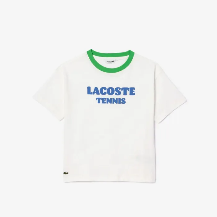 TShirts and Tops Kids Lacoste Kids039 Croc Print Cotton Jersey TShirt White 2cq