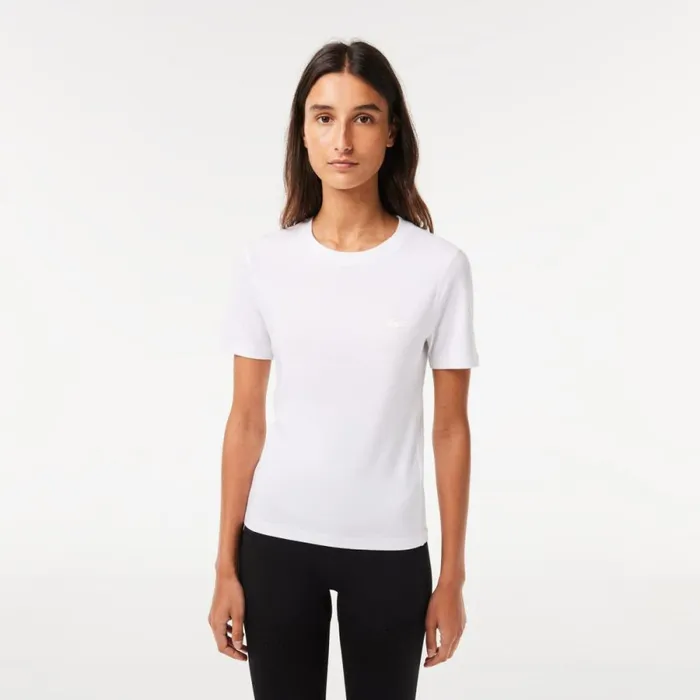 TShirts and Tops Women Lacoste Womens Crew Neck Cotton Blend TShirt White 001