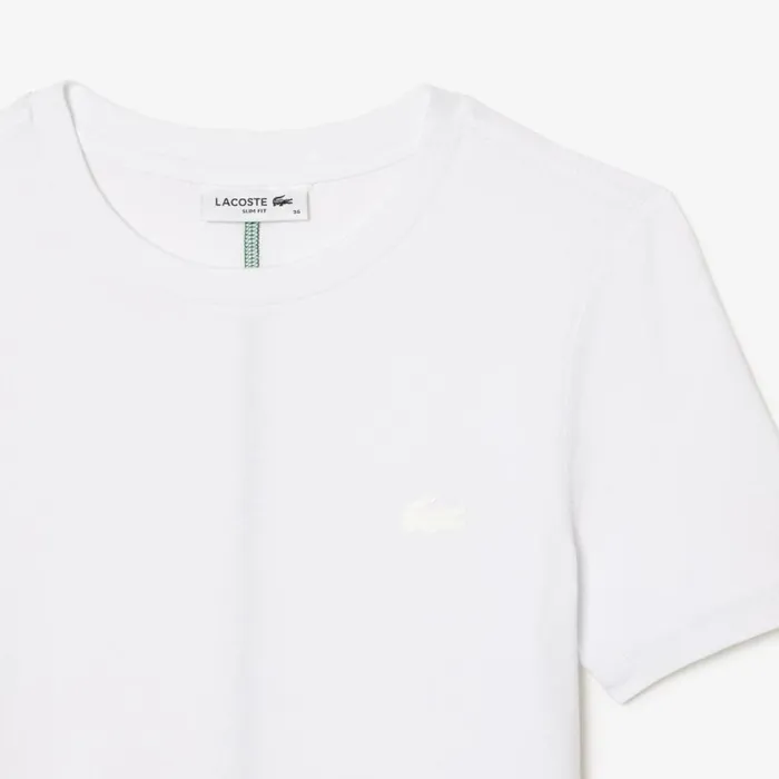TShirts and Tops Women Lacoste Womens Crew Neck Cotton Blend TShirt White 001