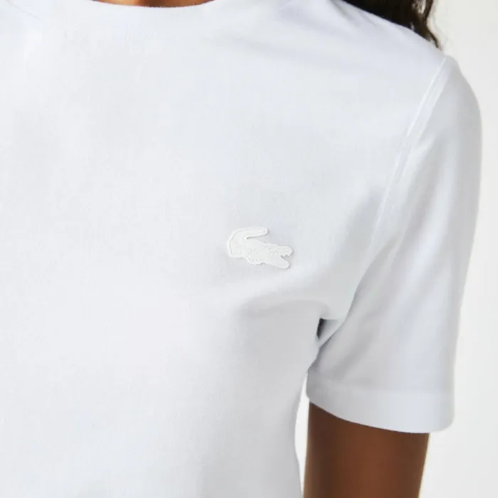 TShirts and Tops Women Lacoste Womens Crew Neck Cotton Blend TShirt White 001