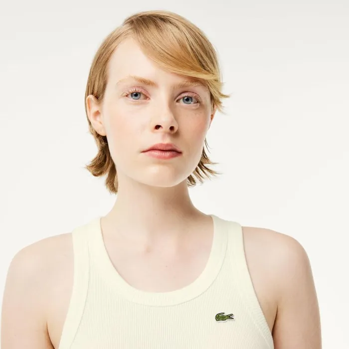 TShirts and Tops Women Lacoste Womens Slim Fit Organic Cotton Tank White 70v
