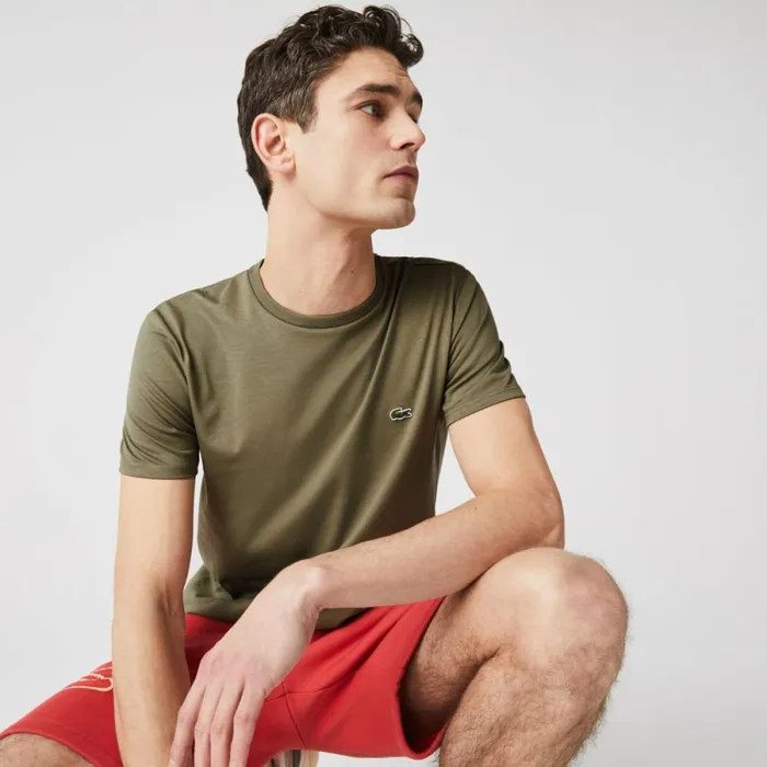 TShirts Men Lacoste Men039s Crew Neck Pima Cotton Jersey TShirt Khaki Green 316