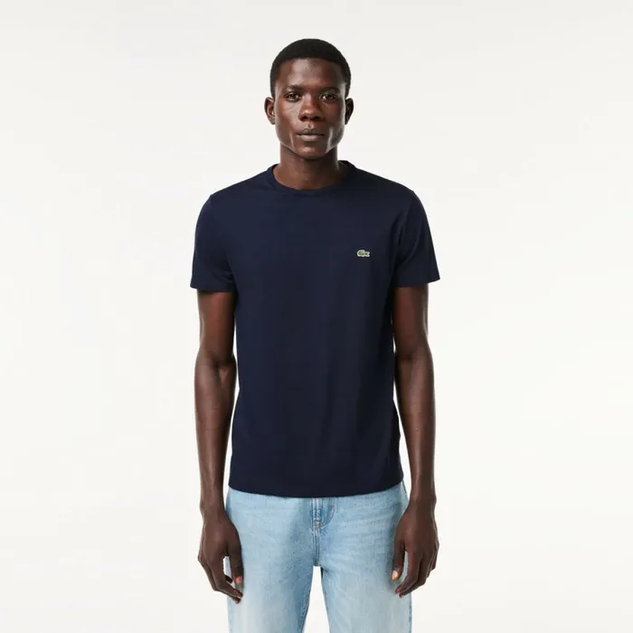 TShirts Men Lacoste Men039s Crew Neck Pima Cotton Jersey TShirt Navy Blue 166