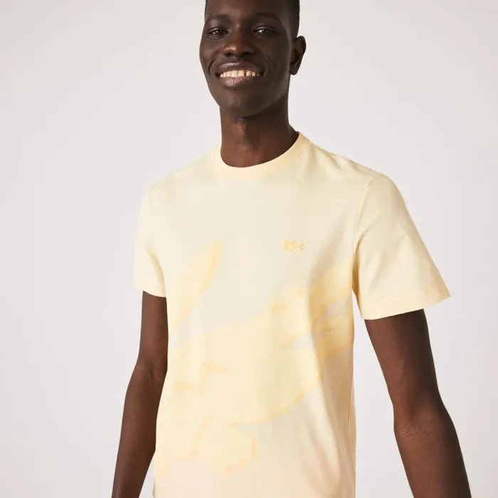 TShirts Men Lacoste Men039s Crocodile Print Crew Neck Stretch Organic Cotton TShirt Yellow Hbz