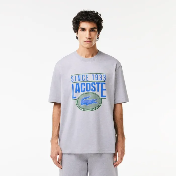 TShirts Men Lacoste Men039s Loose Fit Cotton Jersey Print TShirt Grey Chine Cca