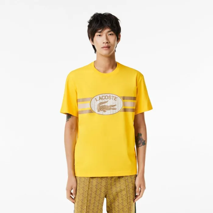 TShirts Men Lacoste Men039s Regular Fit Cotton Monogram TShirt Pistil Yellow C7t